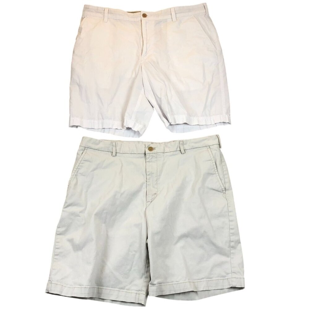 Izod Saltwater Mens Chino Shorts Lot of 2 Size 38 Beige White 9.5 Inseam Casual